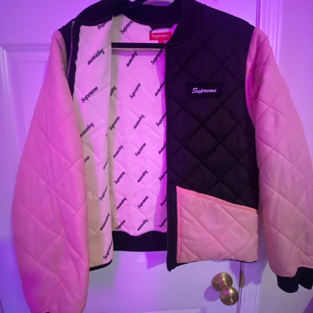 Supreme Color Blocked Quilted Jacket- Pink
